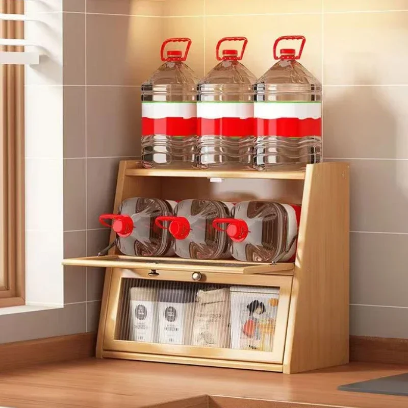 竹製キッチン収納キャビネット アクリル扉付き 食器収納ラック - Drawer Organizer Bamboo のレビューと価格